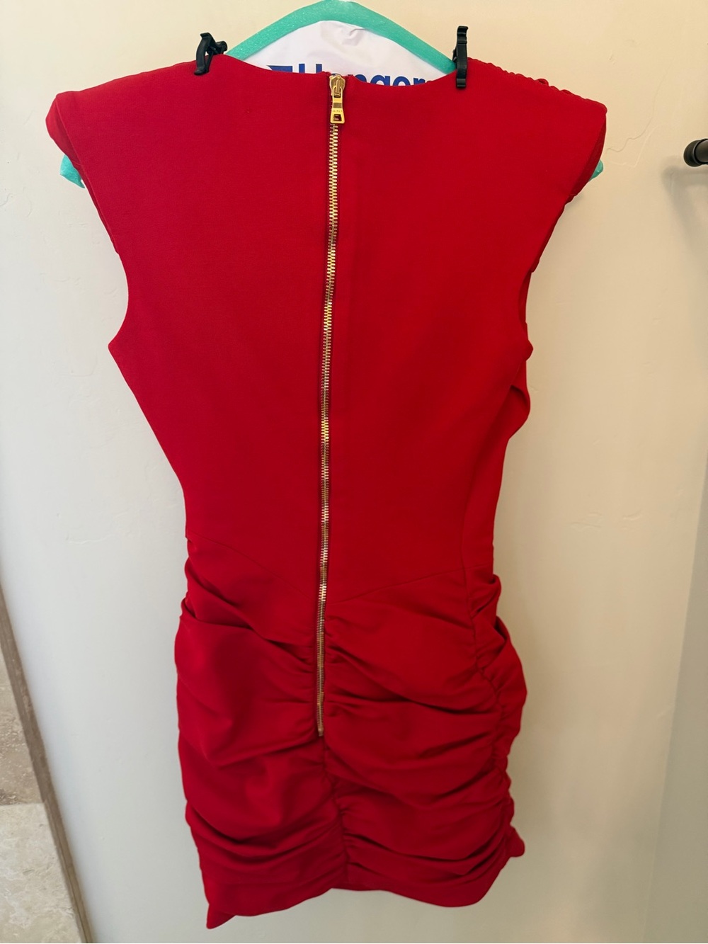 Balmain Red Draped Sleeveless Mini Dress - Picture 6 of 8